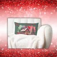 Monogram Festive Vintage Christmas on green | Lumbar Pillow