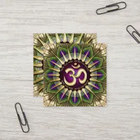 OM Holistic Purple Green Peacock Mandala Square Square Business Card