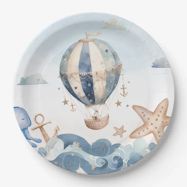 Hot Air Balloon Nautical Boy Baby Shower Paper Plates