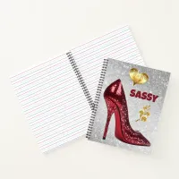 Red & Gold on silver High Heel Shoe | Notebook