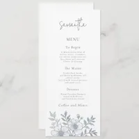 Grey Florals Wedding Menu Card with Guest Name