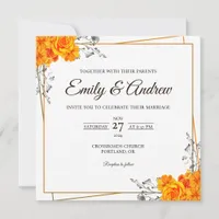 Yellow Rose Frame Floral Watercolor Square Wedding Invitation