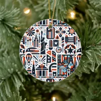 4th of July Generative Pattern Ceramic Ornament