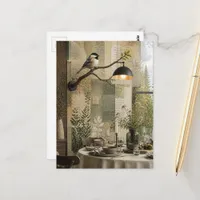 Chickadee in the Dining Room Surreal Collage Postcard