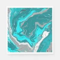 Blue, Teal and Turquoise Marble Fluid Art  Napkins