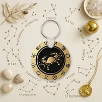 Lunar Gold Cancer Zodiac Wheel Keychain