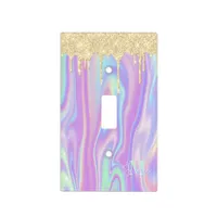 Monogram Metallic Gold Glitter Drips & Iridescent Light Switch Cover