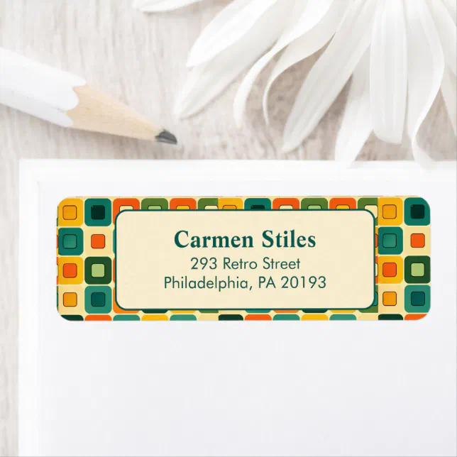 '70s Colorful Square Pattern Return Address Label