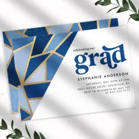 Blue and Gold Geometric Graduation Party Invitation