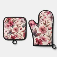 Cherry Blossom Oven Mitt & Pot Holder Set