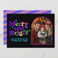 Neon Glow Modern Retro Christmas Family Photo Holiday Card