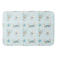 Beachy Blue Crab, Lobster, Starfish, Sand Dollar Bath Mat