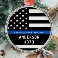 Police Personalized Thin Blue Line Law Enforcement Metal Ornament