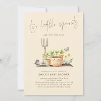 Two Little Sprouts Twins Garden Beige Baby Shower  Invitation