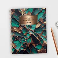 Elegant Teal and Gold Marble with Bronze Nameplate Planner