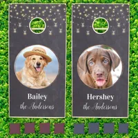 Rustic Pet Photo Modern String Lights Custom Slate Cornhole Set