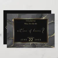Elegant Black and Gold Marble Matron of Honor Invitation