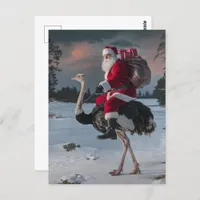 Funny Santa and Ostrich Postcard