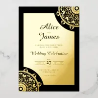 Inset Mandala Frame Luxury Black Gold Foil Wedding Invitation