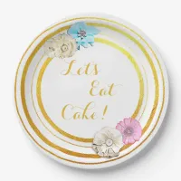 Let's Eat Cake Pink & Blue Floral  Paper Plates