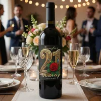 Luxury Chic Red Rose Gold Filigree 21st Birthday Wine Label
