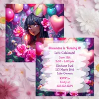 Anime Themed Birthday Girl of Color Personalized  Invitation