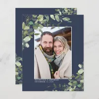 Budget Navy Blue Eucalyptus Photo Save the Date