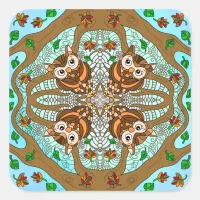 Hand Drawn Owl Mandala Artwork   Square Sticker