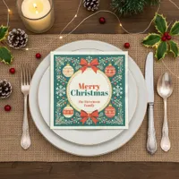 Vintage Folk Art Ornaments Merry Christmas  Napkins