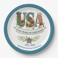 250 Years of Freedom Elegant Patriotic Blue Border Paper Plates