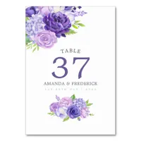 Violet Watercolor Floral Wedding Table Number