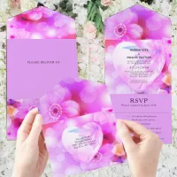 Purple Floral Elegant Romantic Glow Wedding All In All In One Invitation