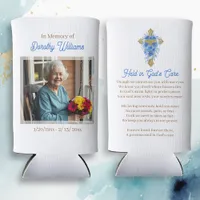 Golden Cross and Flowers Memorial Keepsake Seltzer Can Cooler