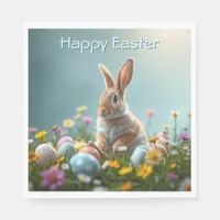 Cute Floral Easter Bunny Party Napkins