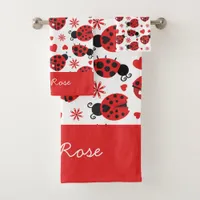 Monogram Red Ladybugs Pattern  Bath Towel Set