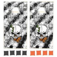 Black and White Skull with Butterfly Cornhole Set