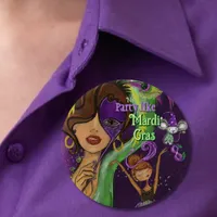 Festive Mardi Gras Carnival Badge | Purple Green Button