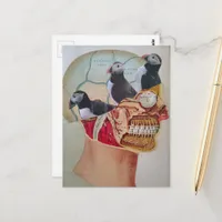 Birds on the Brain Surreal mixed media collage  Postcard