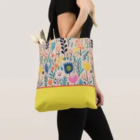 Simple Floral Modern Folk Art, Color Block Tote Bag