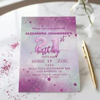 Elegant Pink Foil Balloon 21st Birthday Party Invitation