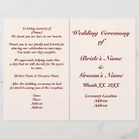 Personalized Bride and Groom Wedding Program Flyer