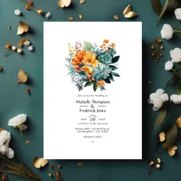 Verdigris and Gold Floral Wedding Invitation