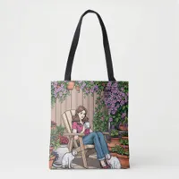 Relaxing Day | Women with Coffee, Cats and Plants Tote Bag