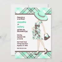 Chic Mom-to-Be Teal Green Brown Plaid Baby Shower Invitation