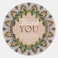 Boho-Chic Glitter Sunflower Laurel Cute Thank You Classic Round Sticker