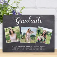 Rustic Graduation 3 Photo Gray Chalkboard Graduate Plaque