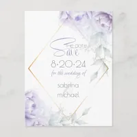 Save the Date | Pale Lilac Watercolor Peonies Postcard