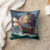 Fearsome Pirate Ship Battles on Stormy Seas Throw Pillow