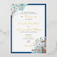 Nautical Floral Navy & White Formal Wedding Foil Invitation