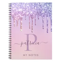 Glam Purple Glitter Drips Elegant Monogram Noteboo Notebook